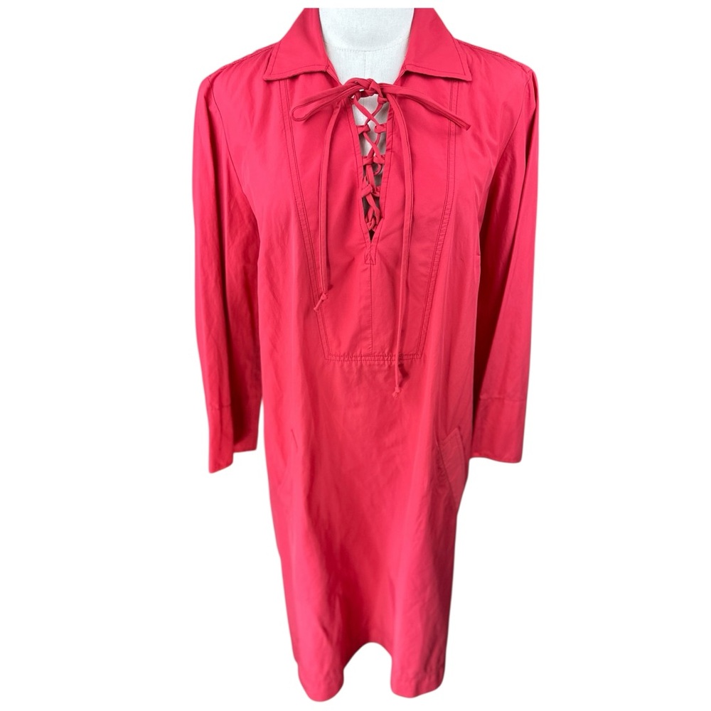 Finley Size Medium Women's Mini Dress in Vibrant Red lace up neckline